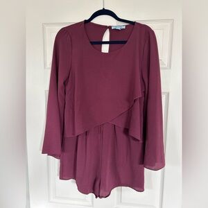 Burgundy Long Sleeve Romper NWOT